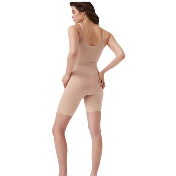 SPANXshape Bodysuit Size Small Invisible Open-Bust Mid-Thigh Champagne Beige - Picture 2 of 16